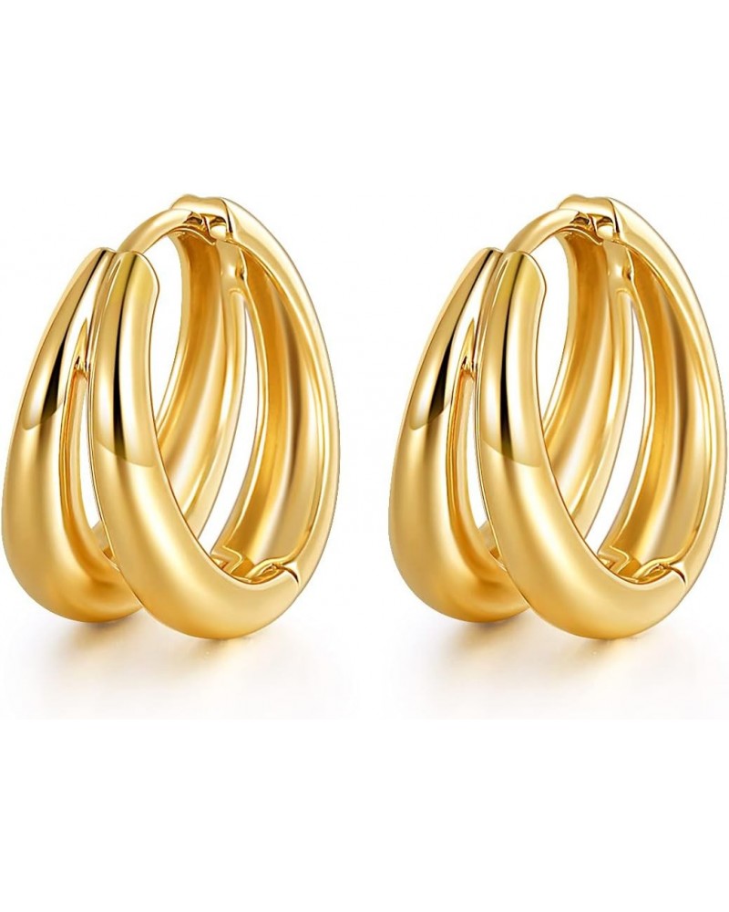 18K Gold Plated Hoop Earrings for Women Double Hoops Huggies Punk Earrings for Tenngirls $7.50 Earrings