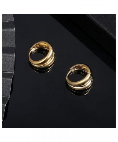 18K Gold Plated Hoop Earrings for Women Double Hoops Huggies Punk Earrings for Tenngirls $7.50 Earrings