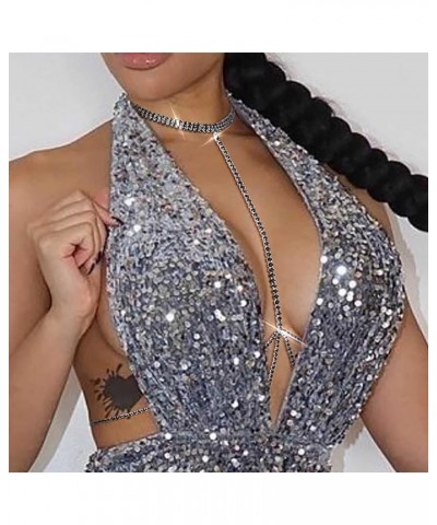 Sparkly Rhinestone Bra Chain Silver Crystal Chest Chains Sexy Nightclub Beach Party Rave Body Chain for Women and Girls black...