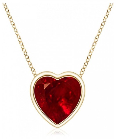 Natural Ruby Solitaire Heart Pendant Necklace with Diamond in 14K Solid Gold/Platinum for Women, Girls with 18" Chain (4mm 0....