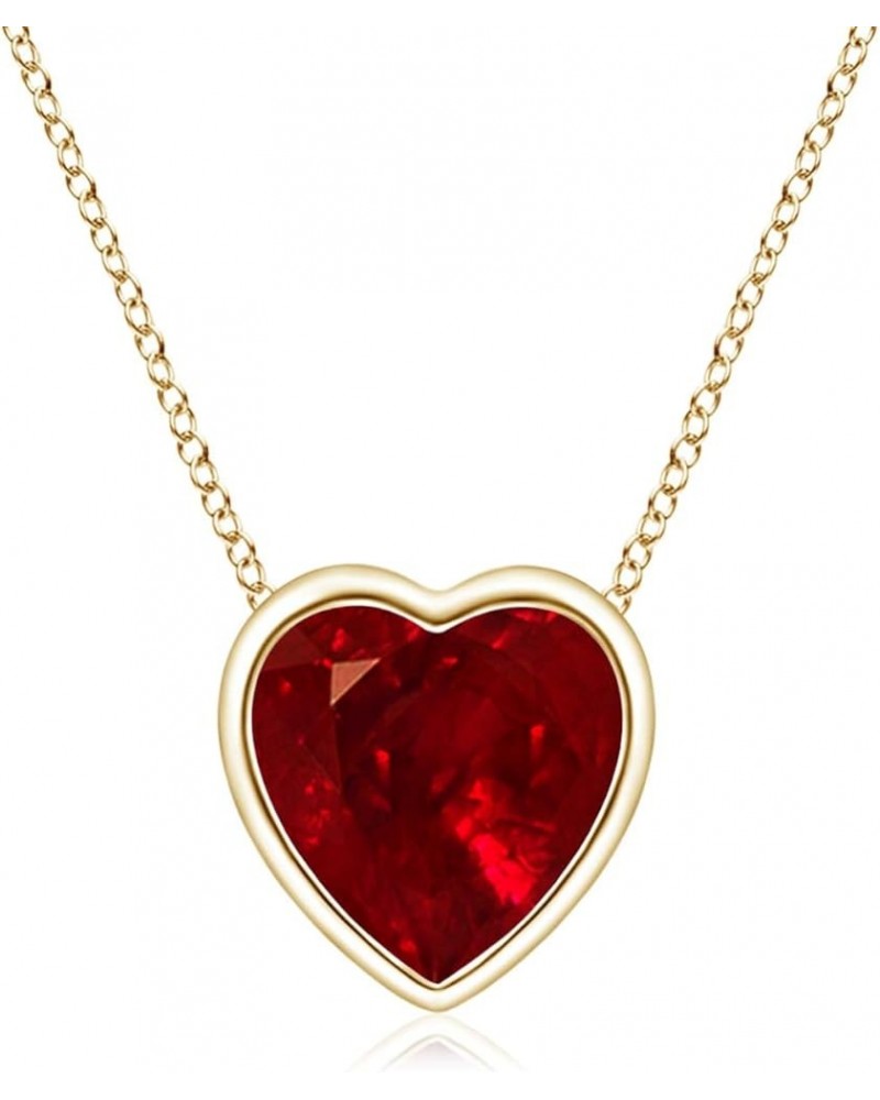 Natural Ruby Solitaire Heart Pendant Necklace with Diamond in 14K Solid Gold/Platinum for Women, Girls with 18" Chain (4mm 0....