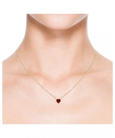 Natural Ruby Solitaire Heart Pendant Necklace with Diamond in 14K Solid Gold/Platinum for Women, Girls with 18" Chain (4mm 0....