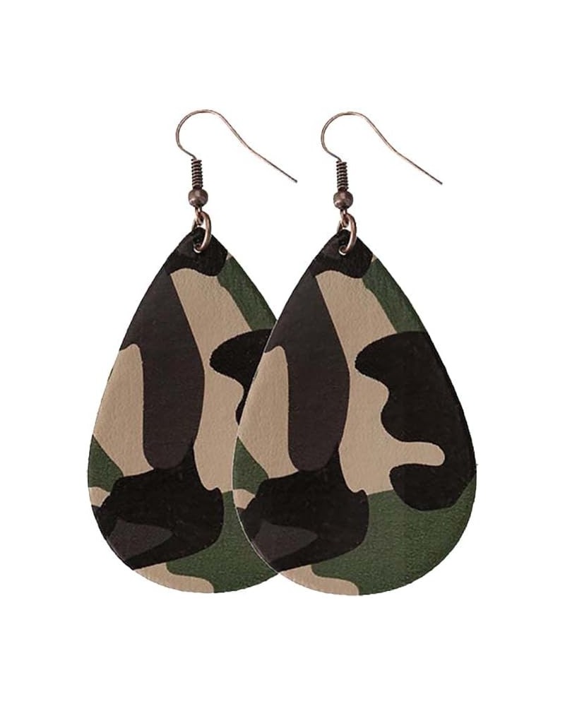 Camo Earrings for Women Girls,Camouflage Leather Dangle Earrings Cool Lightweight Teardrop Green Camouflage Leather Drop Earr...