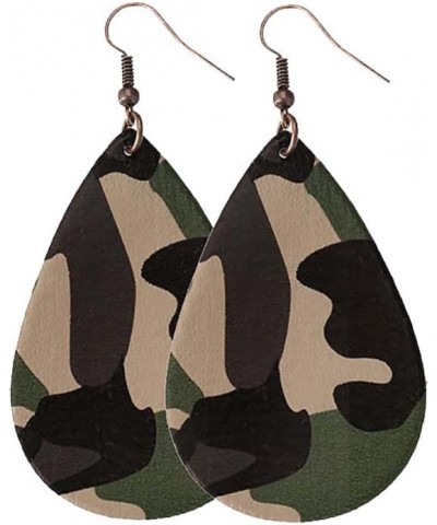 Camo Earrings for Women Girls,Camouflage Leather Dangle Earrings Cool Lightweight Teardrop Green Camouflage Leather Drop Earr...