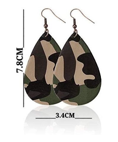 Camo Earrings for Women Girls,Camouflage Leather Dangle Earrings Cool Lightweight Teardrop Green Camouflage Leather Drop Earr...