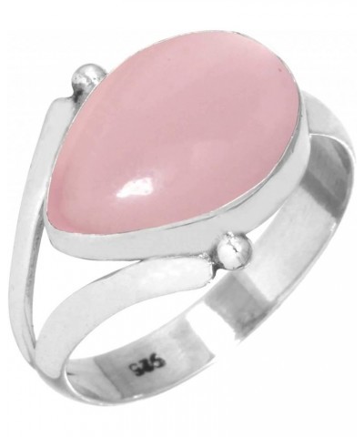 925 Sterling Silver Handmade Ring for Women 10x14 Pear Gemstone Statement Jewelry for Gift (99149_R) Rose Quartz $20.58 Rings