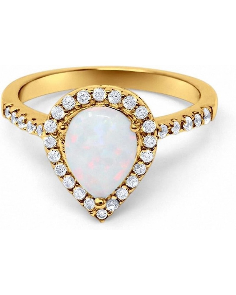 Halo Teardrop Bridal Filigree Ring Pear Round Cubic Zirconia 925 Sterling Silver Yellow Tone, Lab White Opal $11.44 Rings