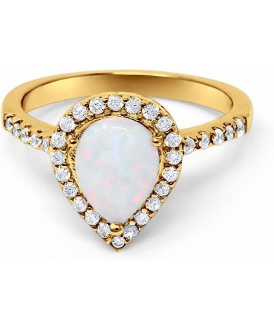 Halo Teardrop Bridal Filigree Ring Pear Round Cubic Zirconia 925 Sterling Silver Yellow Tone, Lab White Opal $11.44 Rings