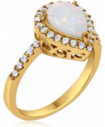 Halo Teardrop Bridal Filigree Ring Pear Round Cubic Zirconia 925 Sterling Silver Yellow Tone, Lab White Opal $11.44 Rings