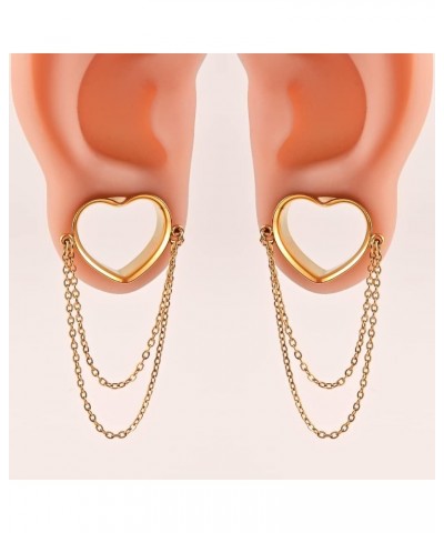 2PCS Cute Heart Ear Gauges with Chains Hypoallergenic 316 Stainless Steel Plugs for Earrings Tunnels Piercing Expander Stretc...