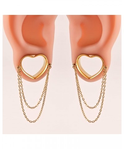 2PCS Cute Heart Ear Gauges with Chains Hypoallergenic 316 Stainless Steel Plugs for Earrings Tunnels Piercing Expander Stretc...