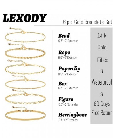 Gold Bracelets for Women 14K Gold Herringbone Bracelets Sets Dainty Herringbone Jewelry Stackable Figaro Chain Paperclip Link...