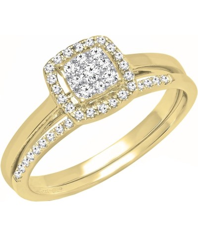 0.30 Carat Round White Diamond Square Cluster Wedding Ring Set for Her in 10K Gold 8.5 Yellow Gold $208.93 Sets