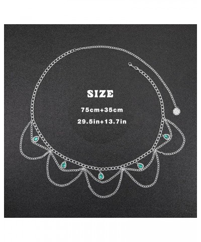 Multilayer Chain Belt Metal Waist Chain Sexy Waist Body Jewelry Luxury Rhinestone Waist Chain for Women and Girls silver gree...