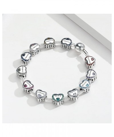 925 Sterling Silver Birthstone Charms for Charm Bracelet Love Heart Beads Charm Happy Birthday Mother's Day Christmas Jewelry...