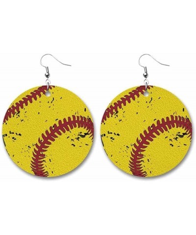 Retro Sports Ball Shape Leather Dangle Earrings Dainty Baseball Earrings for Women Girls Jewelry B $5.39 Earrings