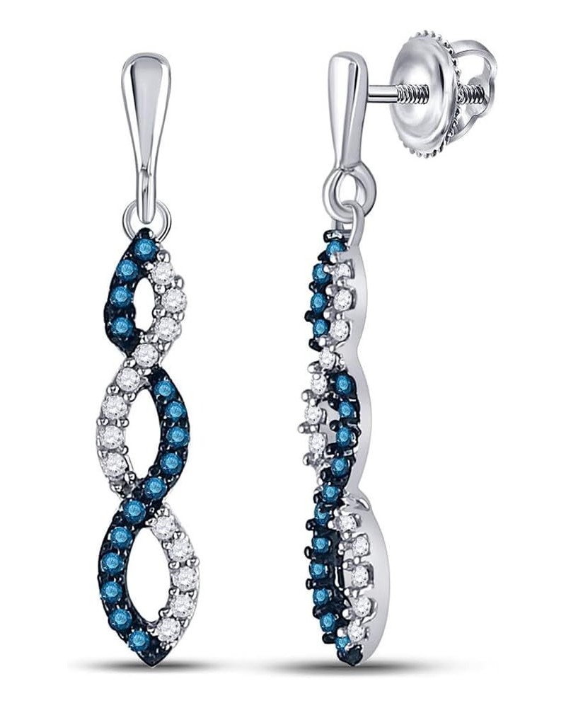 10kt White Gold Womens Round Blue Color Enhanced Diamond Dangle Earrings 1/6 Cttw (I2-I3 clarity Blue color) round shape blue...