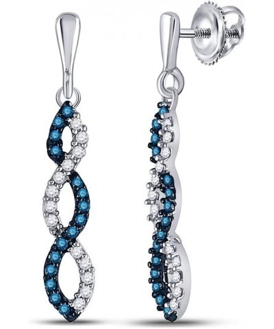 10kt White Gold Womens Round Blue Color Enhanced Diamond Dangle Earrings 1/6 Cttw (I2-I3 clarity Blue color) round shape blue...