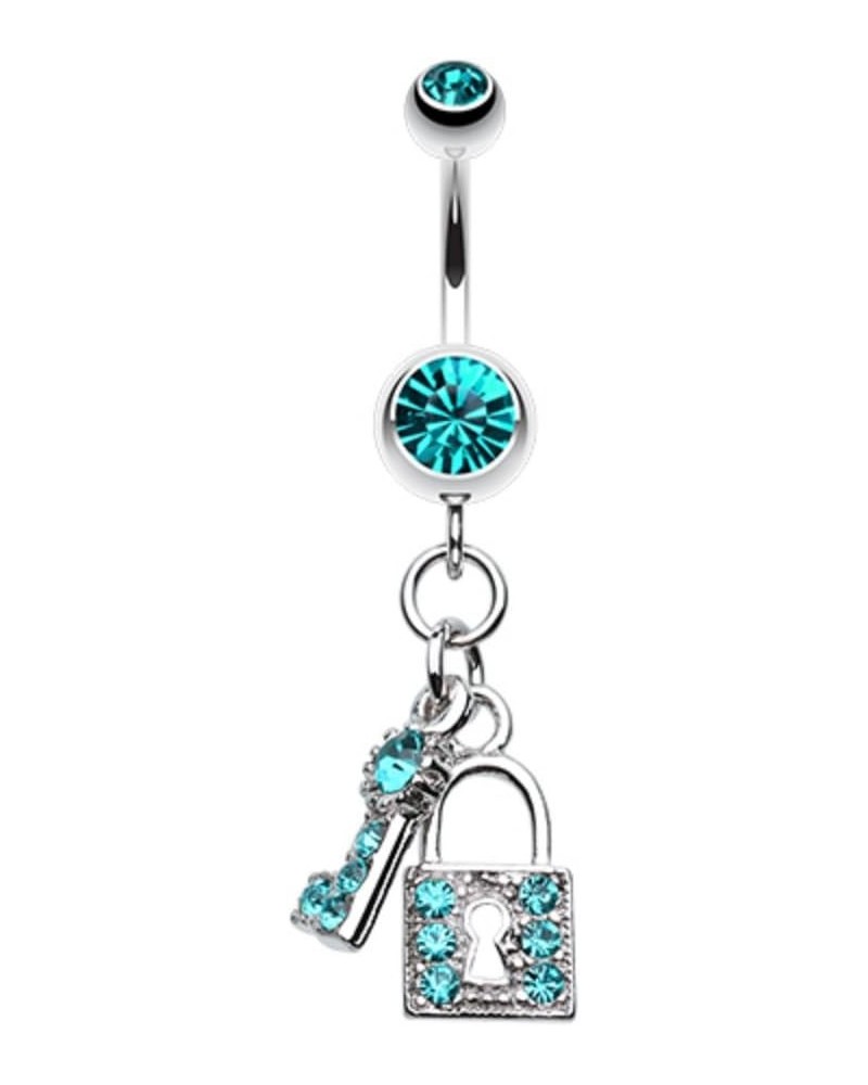 Glistening Lock and Key 316L Surgical Steel Belly Button Ring Teal $10.91 Body Jewelry