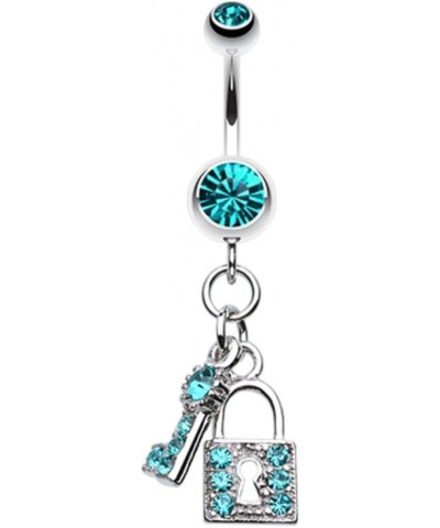 Glistening Lock and Key 316L Surgical Steel Belly Button Ring Teal $10.91 Body Jewelry