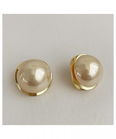 Pearl Stud Earrings for Women,Formal Gold Plated Brass Statement Simulated Large Big Round Pearl Earrings For Gift Party Prom...