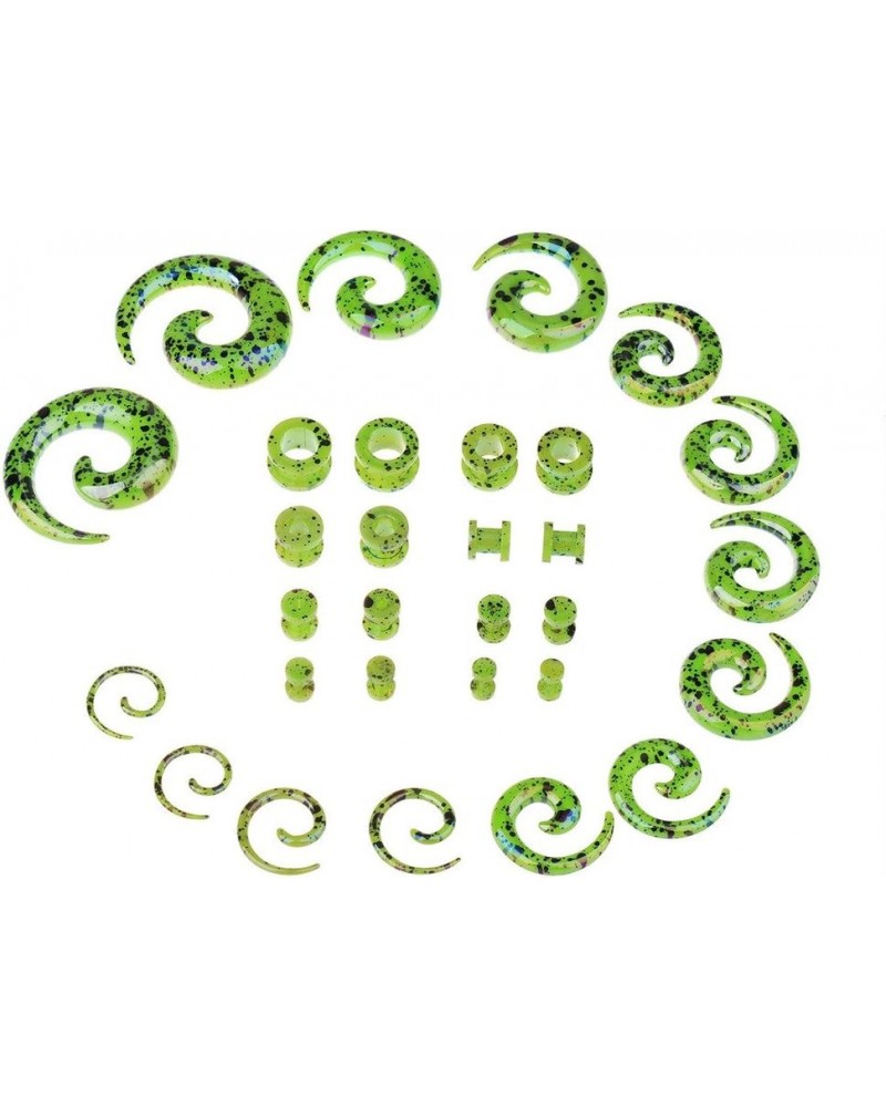 Gauges Kit Glitter Spiral Tapers and Plugs 14G-00G Stretching Kit - 32 Pieces Green $10.20 Body Jewelry