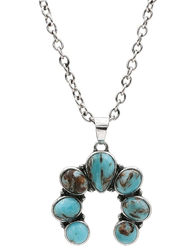 Western Style Turquoise Stone Squash Blossom Pendant Necklace 18 Inch Turquoise $14.39 Necklaces