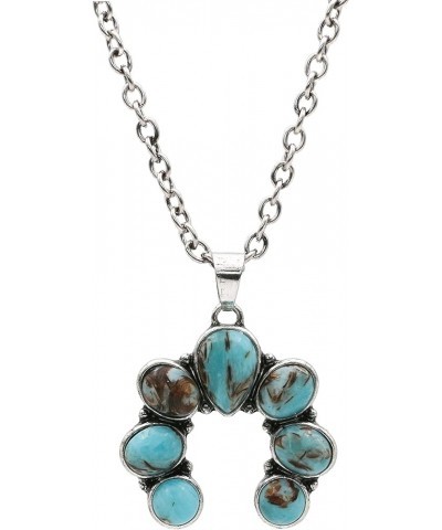 Western Style Turquoise Stone Squash Blossom Pendant Necklace 18 Inch Turquoise $14.39 Necklaces