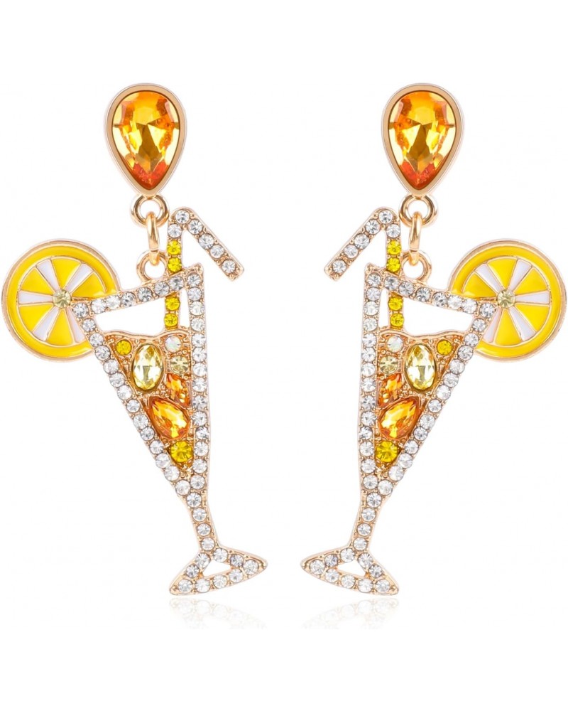 Fun Cocktail Earrings for Women Dangle Rhinestone Shining Crystal Lemon Drinking Champagne Martini Margarita Statement Earrin...