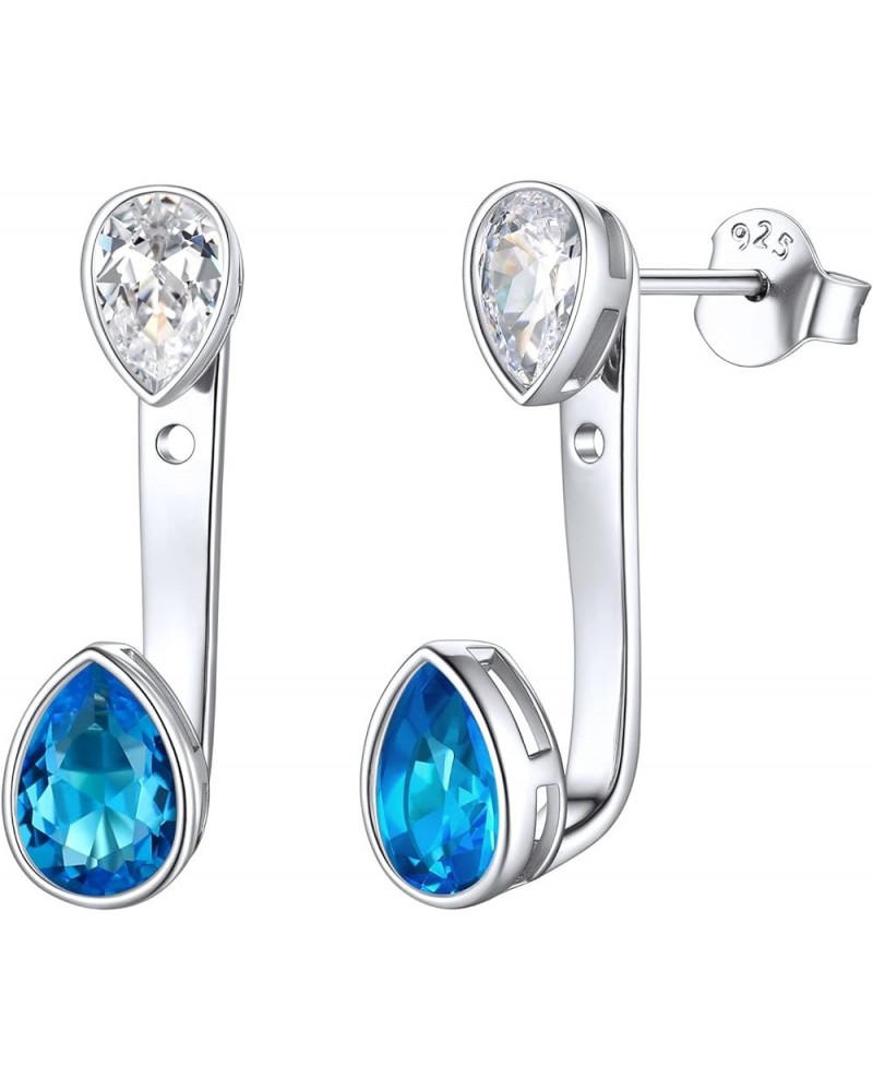 925 Sterling Silver Double Pear Shape Birthstone Ear Jacket Front Back Earrings for Women 12. December - Blue Topaz $9.11 Ear...