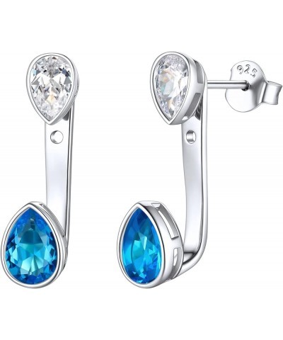 925 Sterling Silver Double Pear Shape Birthstone Ear Jacket Front Back Earrings for Women 12. December - Blue Topaz $9.11 Ear...