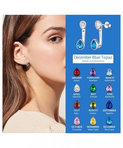 925 Sterling Silver Double Pear Shape Birthstone Ear Jacket Front Back Earrings for Women 12. December - Blue Topaz $9.11 Ear...