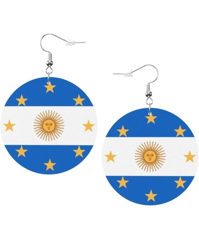 2022 World Football Teams National Flag Women Round Leather Earrings Soccer Dangle Earrings for Girls National Soccer Team Fa...