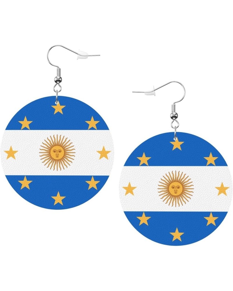 2022 World Football Teams National Flag Women Round Leather Earrings Soccer Dangle Earrings for Girls National Soccer Team Fa...