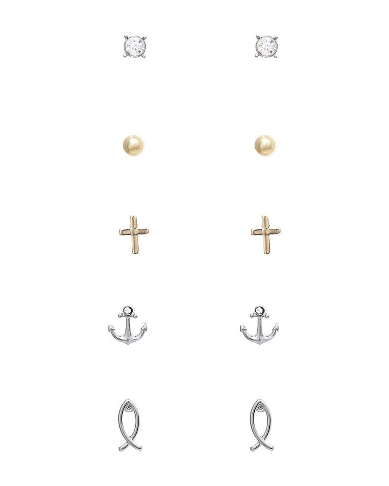 Women's Set of 5 Pairs Hypoallergenic Small Crystal Stud Earrings Religious Christian Cross Easter Gift $11.72 Earrings