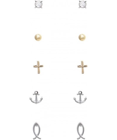 Women's Set of 5 Pairs Hypoallergenic Small Crystal Stud Earrings Religious Christian Cross Easter Gift $11.72 Earrings