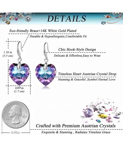 Austrian Crystal Heart Dangle Hook Earrings for Women Drop Earrings 14K Gold Plated Hypoallergenic Jewelry Vitrail Light $9.6...