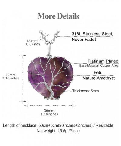 Tree of Life Wire Wrapped Natural Healing Crystal Necklaces 12 Month Birthstone Pendant for Women, Crescent/Heart Gemstone Je...