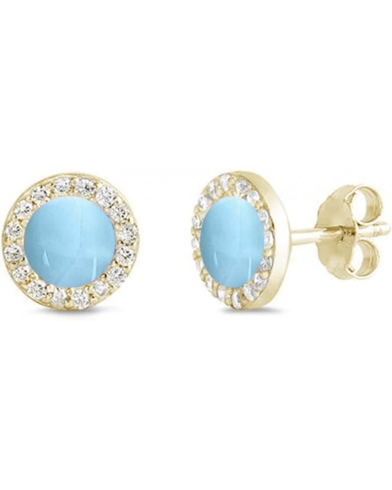 .925 Sterling Silver Natural Larimar Round Halo Stud Earrings Colors Available Yellow Gold Plated Larimar $13.97 Earrings