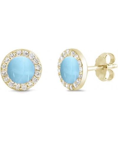 .925 Sterling Silver Natural Larimar Round Halo Stud Earrings Colors Available Yellow Gold Plated Larimar $13.97 Earrings