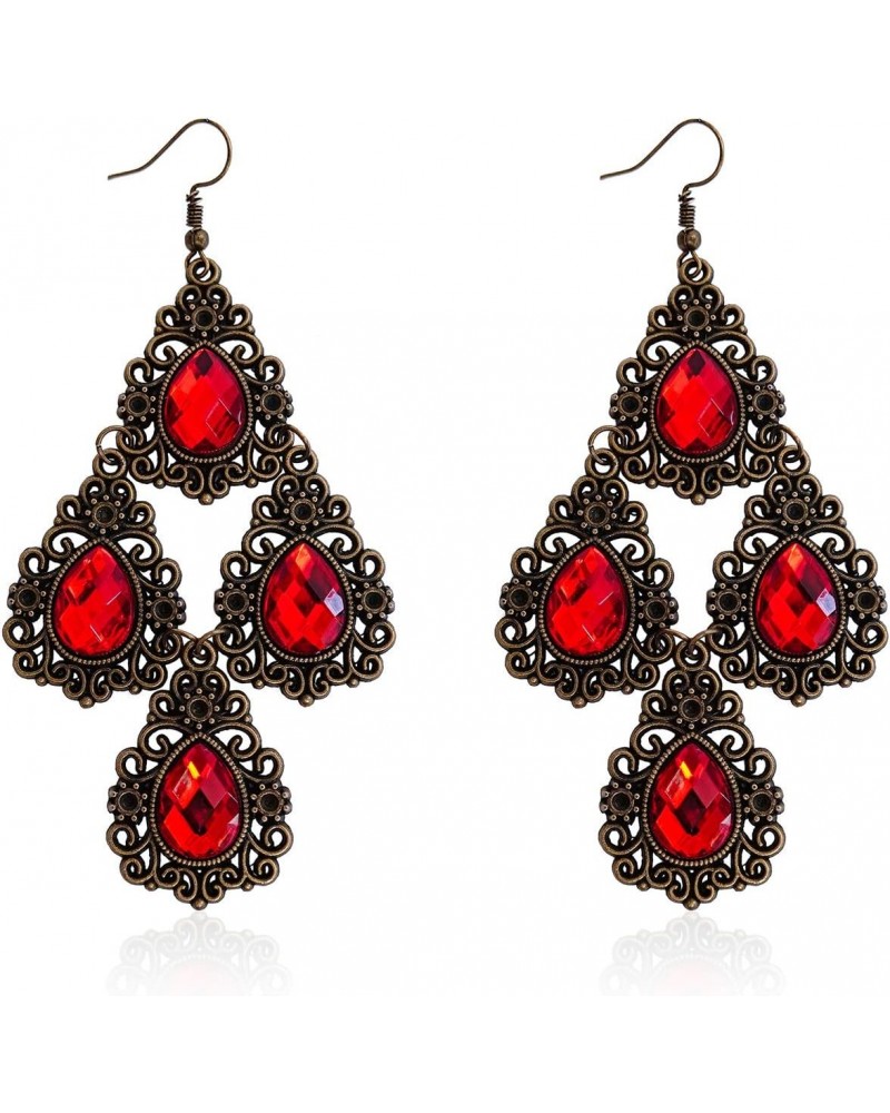 Gothic Halloween Costumes Vintage Red Rhinestone Teardrop Dangle Chandelier Piercing Earrings For Women Alloy Plated $8.69 Ea...