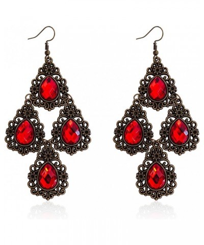 Gothic Halloween Costumes Vintage Red Rhinestone Teardrop Dangle Chandelier Piercing Earrings For Women Alloy Plated $8.69 Ea...