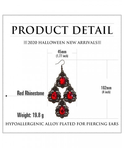 Gothic Halloween Costumes Vintage Red Rhinestone Teardrop Dangle Chandelier Piercing Earrings For Women Alloy Plated $8.69 Ea...