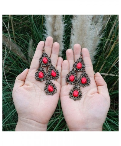 Gothic Halloween Costumes Vintage Red Rhinestone Teardrop Dangle Chandelier Piercing Earrings For Women Alloy Plated $8.69 Ea...