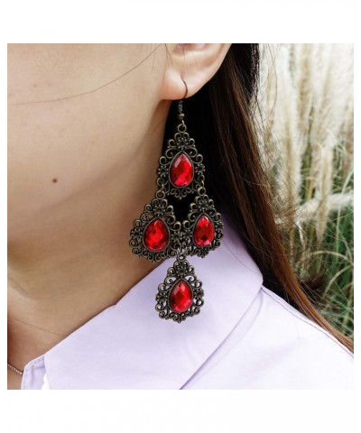 Gothic Halloween Costumes Vintage Red Rhinestone Teardrop Dangle Chandelier Piercing Earrings For Women Alloy Plated $8.69 Ea...