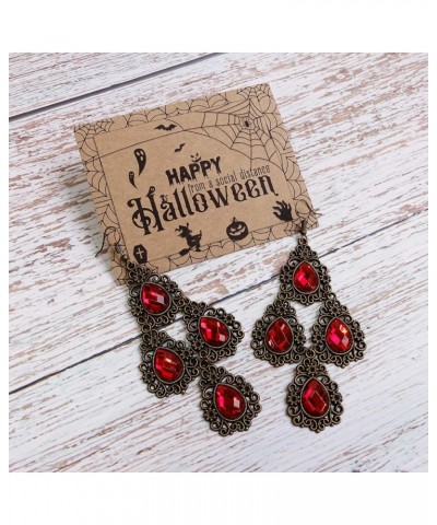 Gothic Halloween Costumes Vintage Red Rhinestone Teardrop Dangle Chandelier Piercing Earrings For Women Alloy Plated $8.69 Ea...