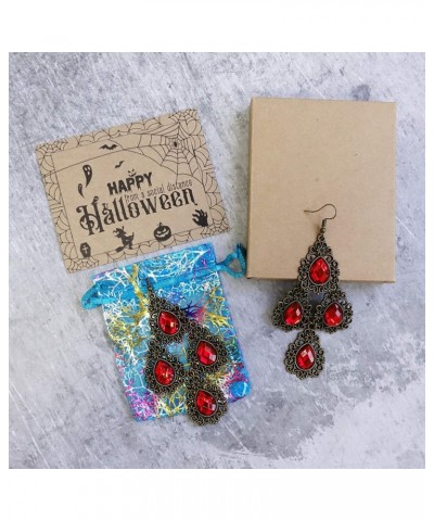 Gothic Halloween Costumes Vintage Red Rhinestone Teardrop Dangle Chandelier Piercing Earrings For Women Alloy Plated $8.69 Ea...