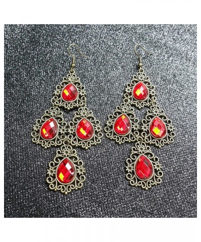 Gothic Halloween Costumes Vintage Red Rhinestone Teardrop Dangle Chandelier Piercing Earrings For Women Alloy Plated $8.69 Ea...