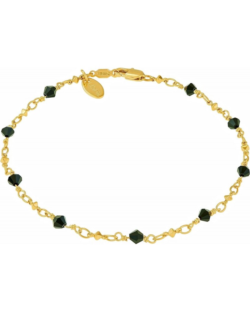 Diamond Shaped Beads Anklet Bracelet 24k Gold Plated for Women Black beads 9.0 Inches $16.48 Anklets