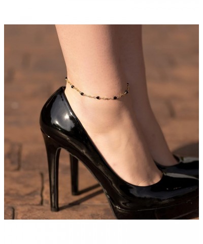 Diamond Shaped Beads Anklet Bracelet 24k Gold Plated for Women Black beads 9.0 Inches $16.48 Anklets